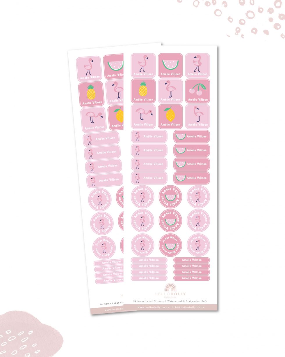 Flamingo Name Labels | Hello Dolly Designs
